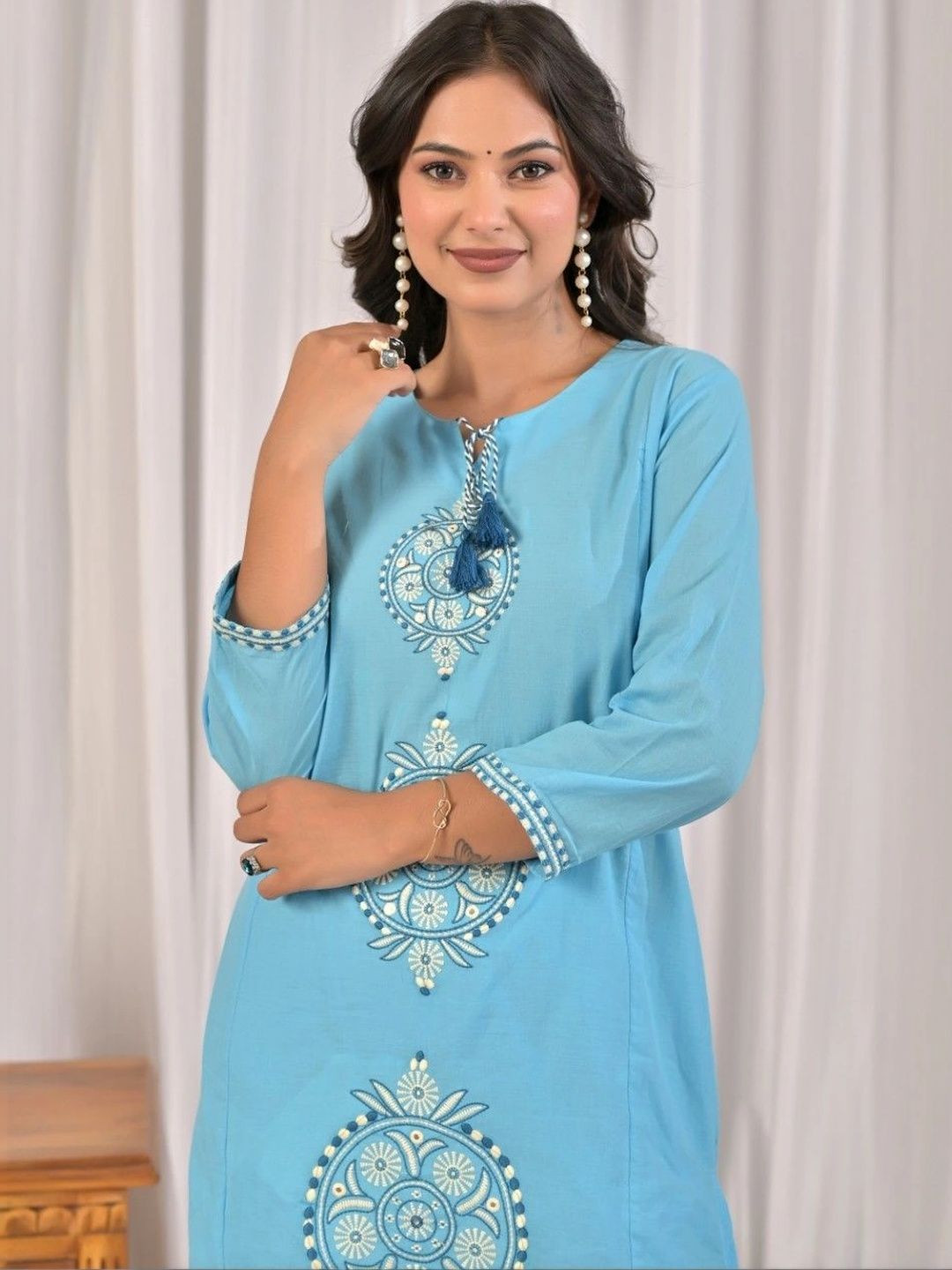 Yashee Cotton Embroidered Tunic with Palazzos Co Ords