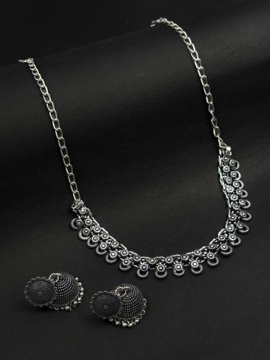NAMAN ARTS Silver-Plated Oxidised Jewellery Set