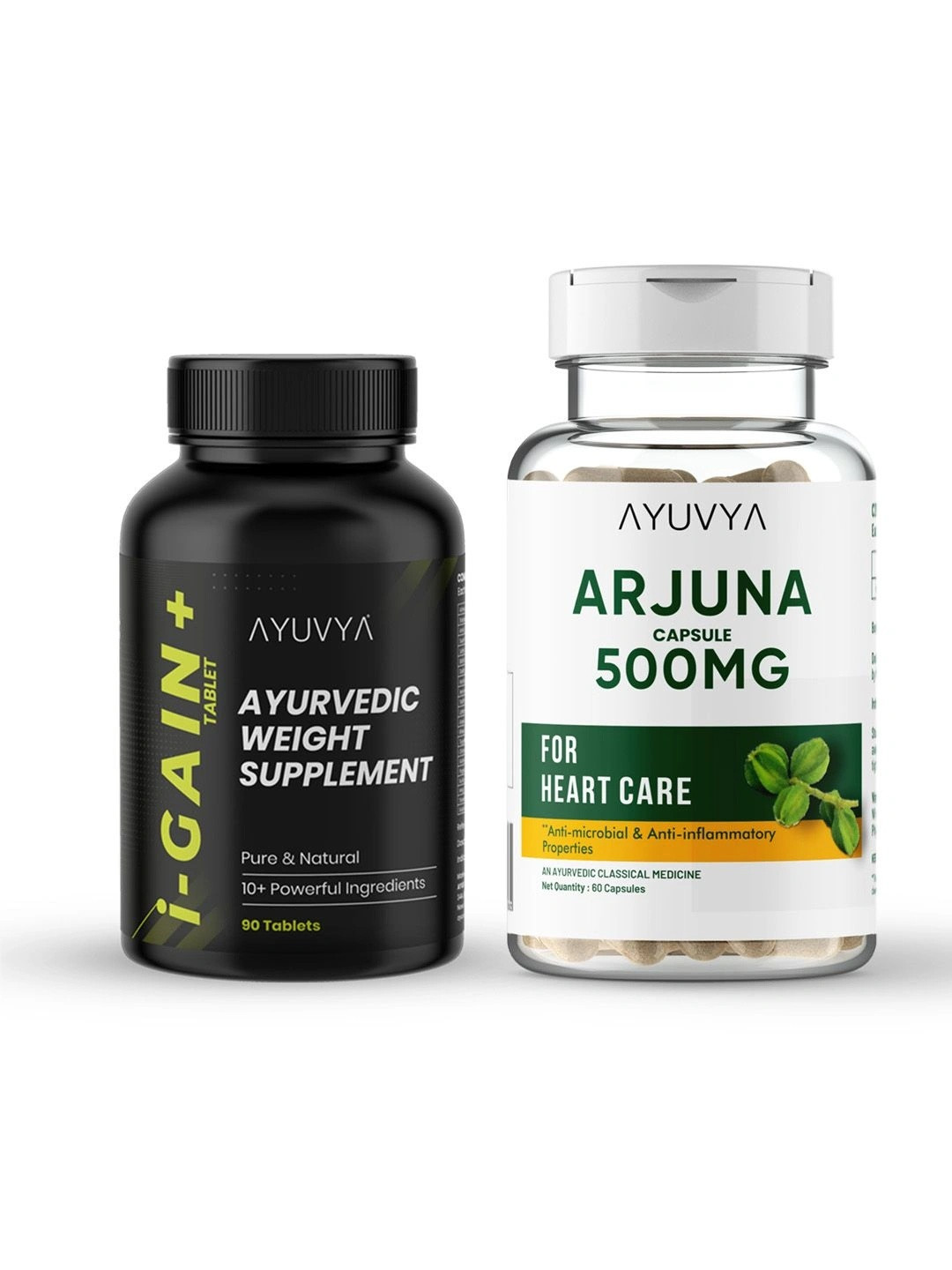 Ayuvya Set of 2 i-Gain+ & Arjuna Capsules for Weight Gain & Heart Health Support