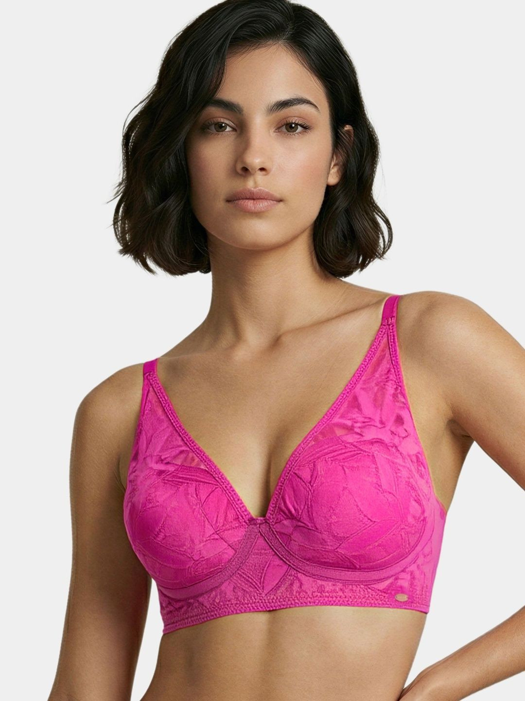 Enamor Women Bamboo Cotton Lace Plunge Padded Wirefree Bra - IB25
