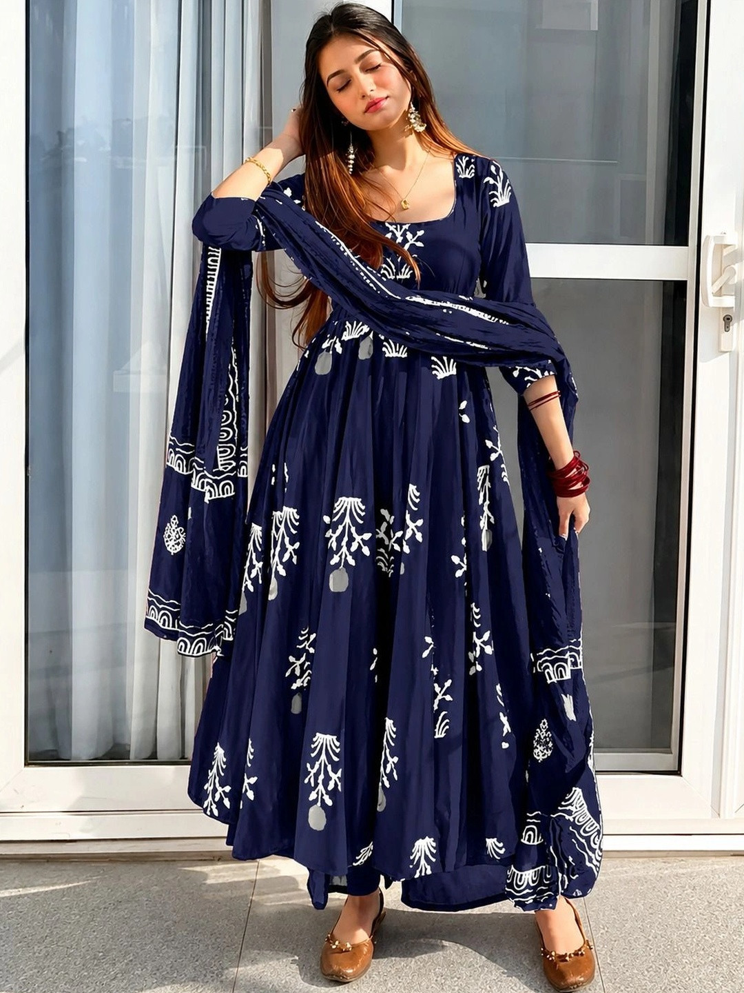 Mogra Designs Women Ethnic Motifs Printed Regular Kurta with Trousers & With Dupatta