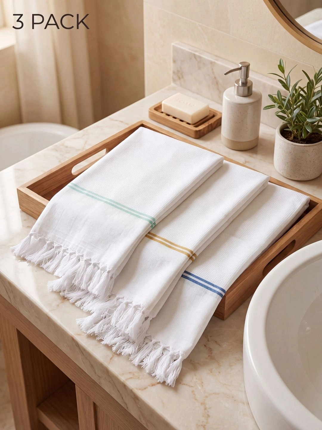 Ramraj Multicoloured 3 Striped Cotton 350 GSM Bath Towel