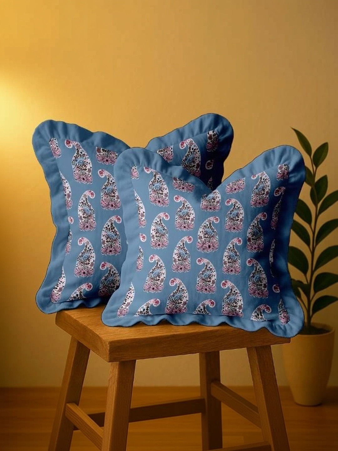 Vargottam Blue Set of 2 Square Cushion Covers