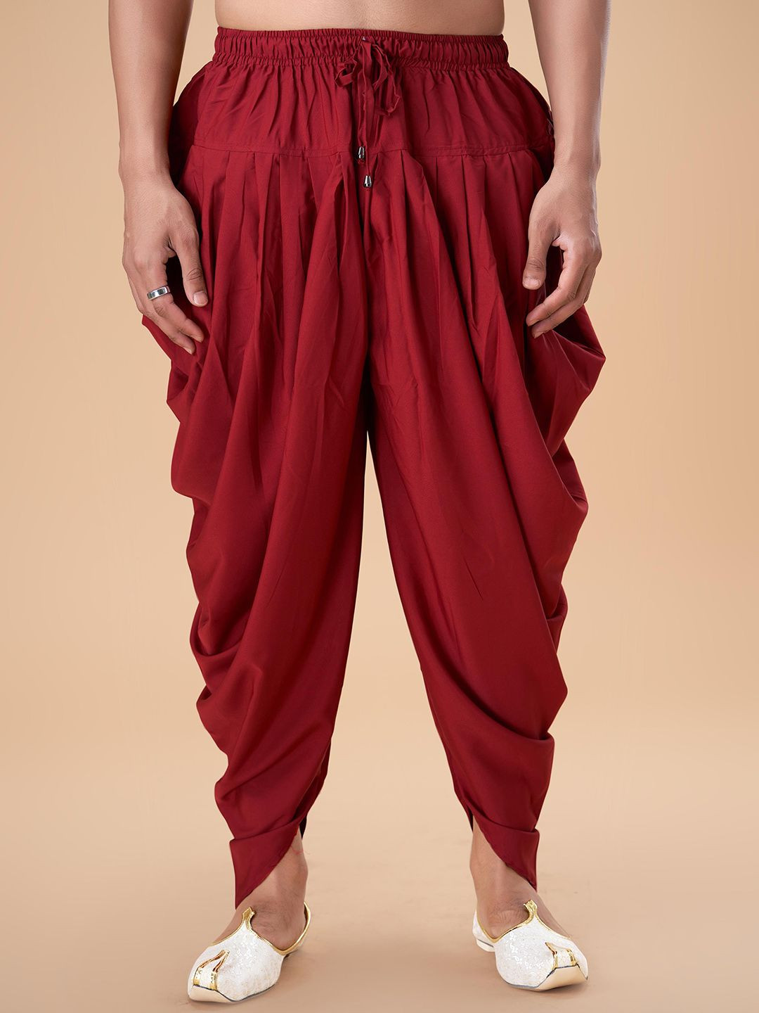 EKATVA ETHNIC Men Maroon Solid Cotton Peshawari Readymade Dhoti