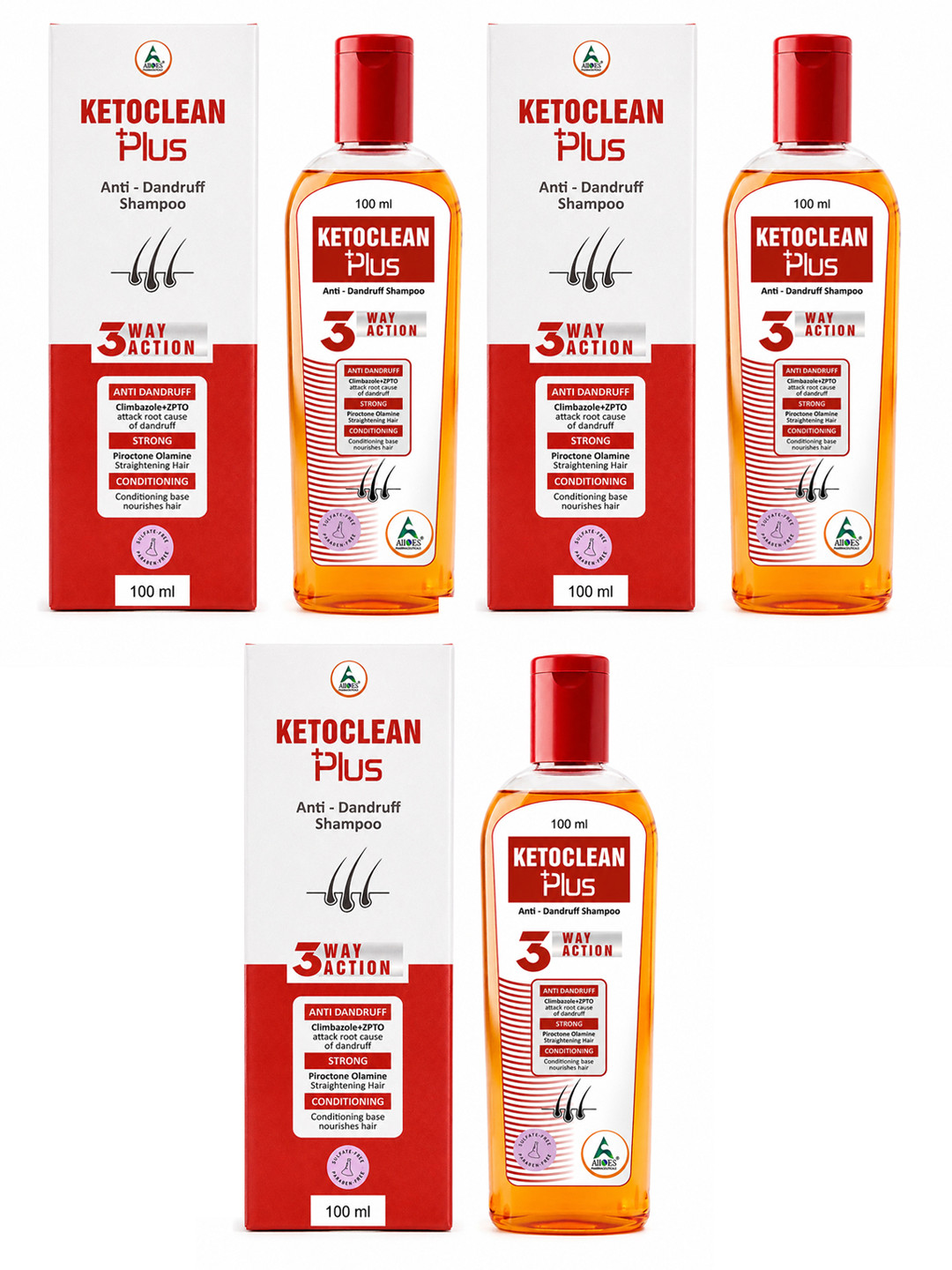 ALLOES PHARMACUETICALS Set Of 3 Ketoclean Plus Anti Dandruff Shampoo - 100 ml Each