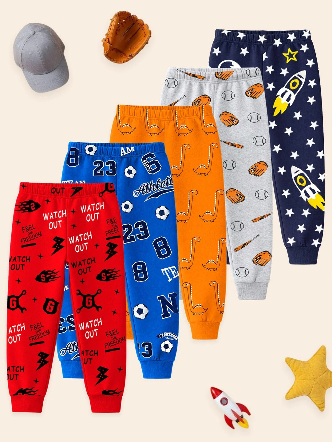 YK Baby Boys Set Of 5 Regular Fit Pyjamas