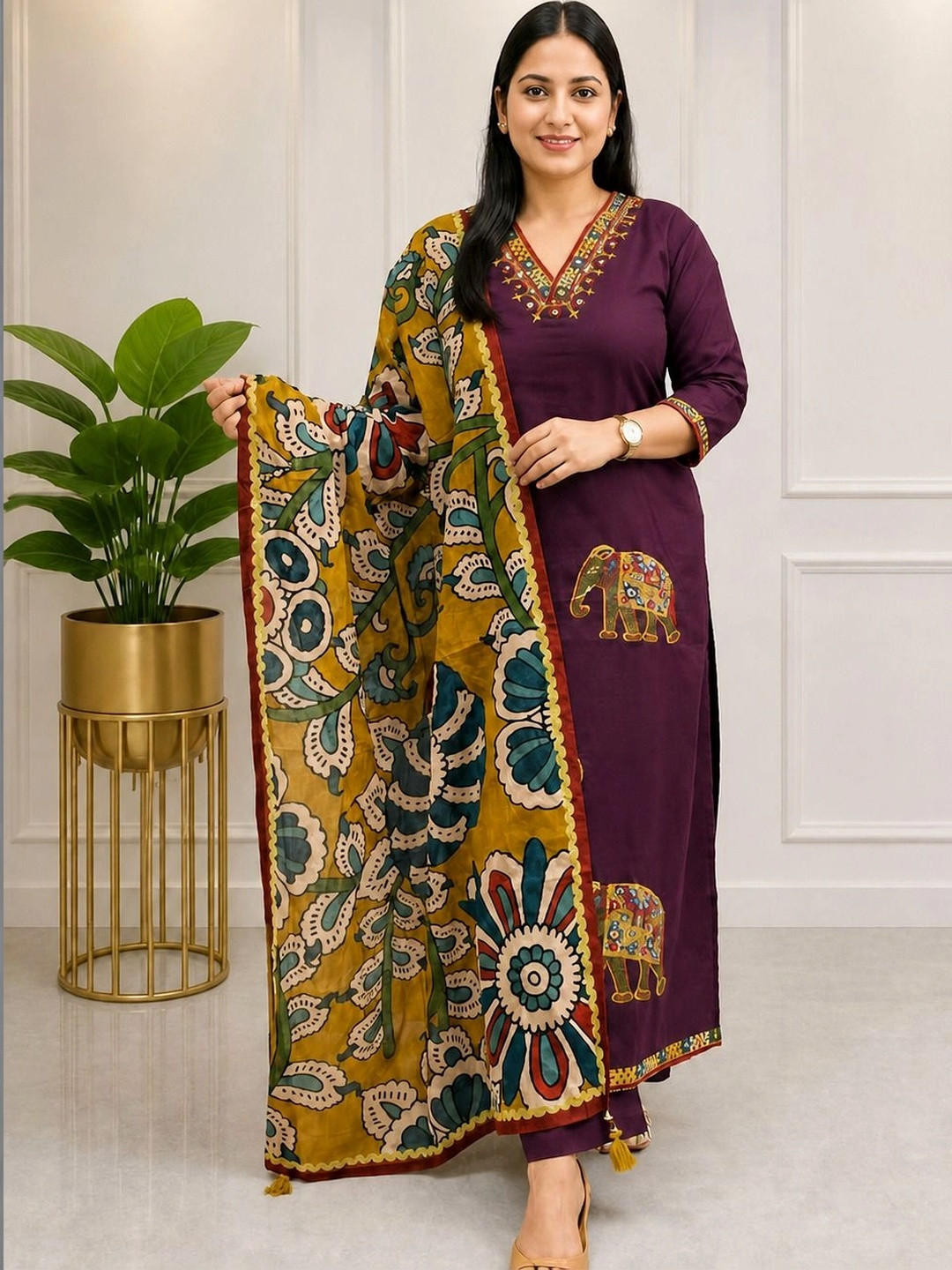 KRYSAL Women Ethnic Motifs Embroidered Regular Thread Work Kurta with Trousers & With Dupatta