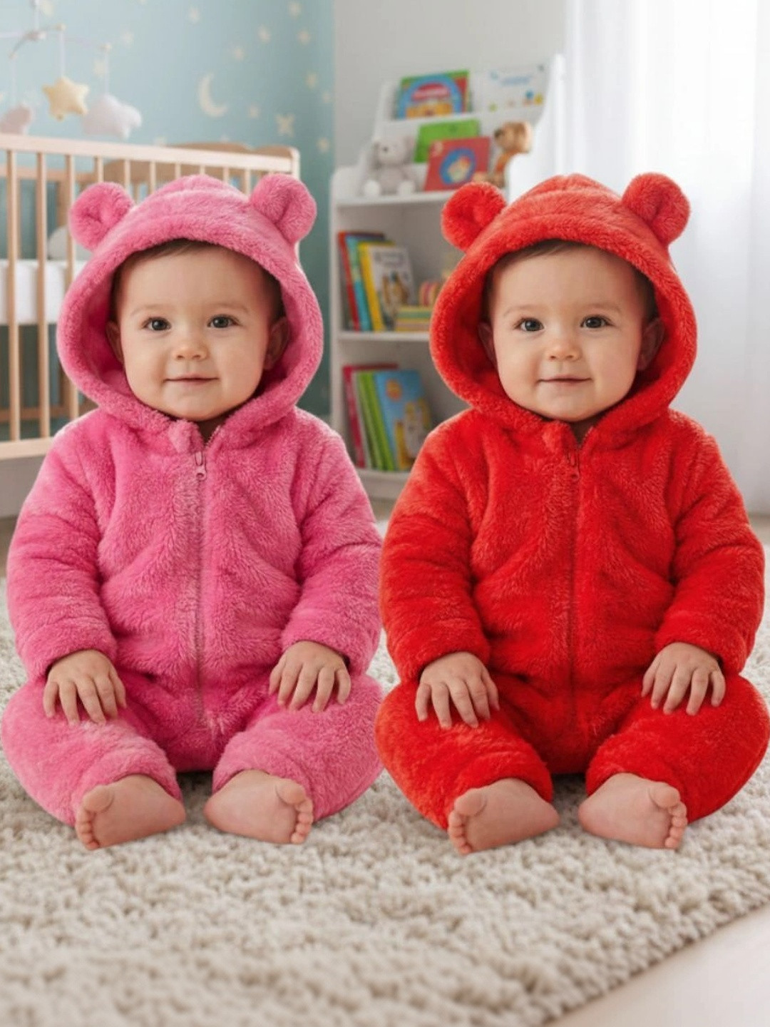 Cuddleloom Infants Pack Of 2 Hooded Cozy Rompers