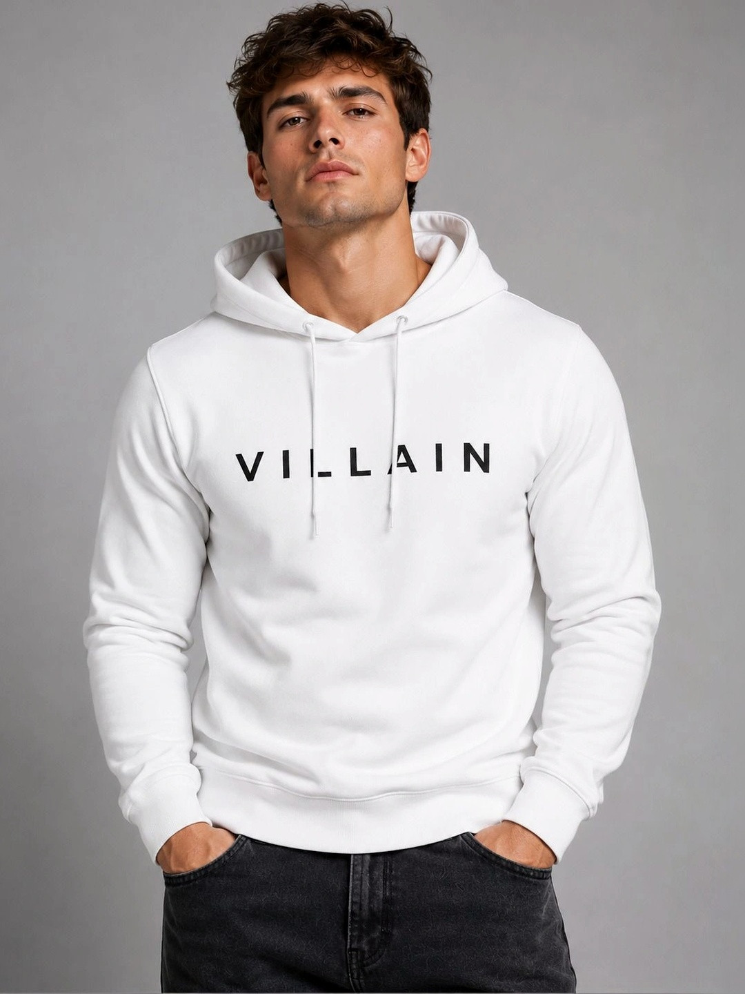 VILLAIN Brand Logo Printed Hooded Sweatshirt
