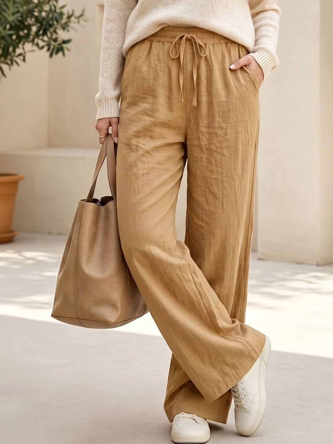 VOGAAN Women Relaxed High-Rise Easy Wash Trousers
