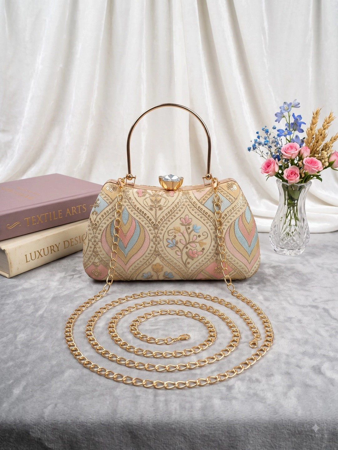 MEYYAS Embroidered Box Clutch