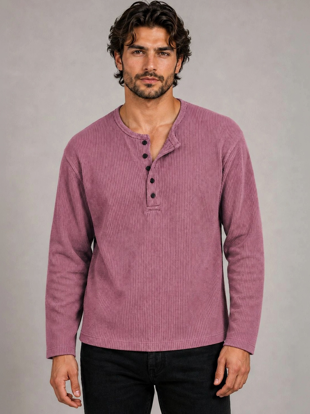 HOODLER Men Henley Neck T-shirt (ONION)
