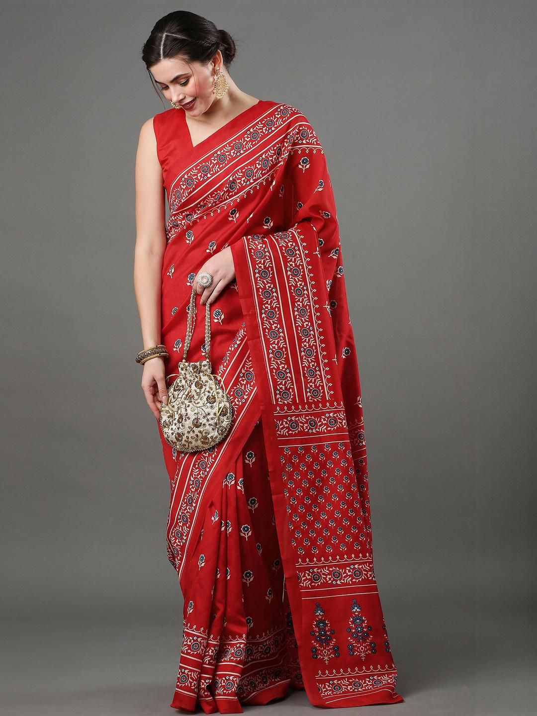 Lovwear Red Pure Cotton  Sarees