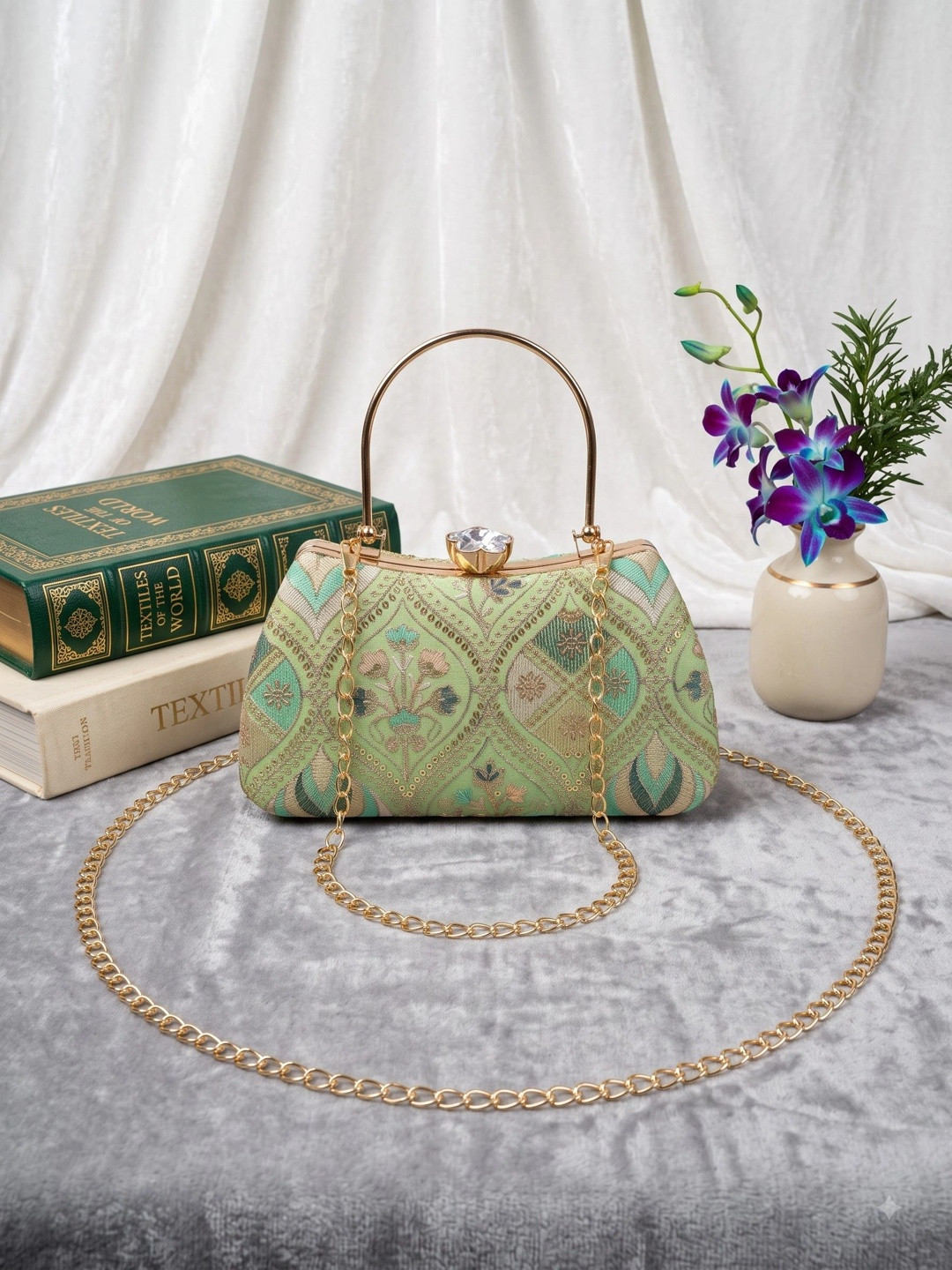 MEYYAS Embroidered Embellished Box Clutch