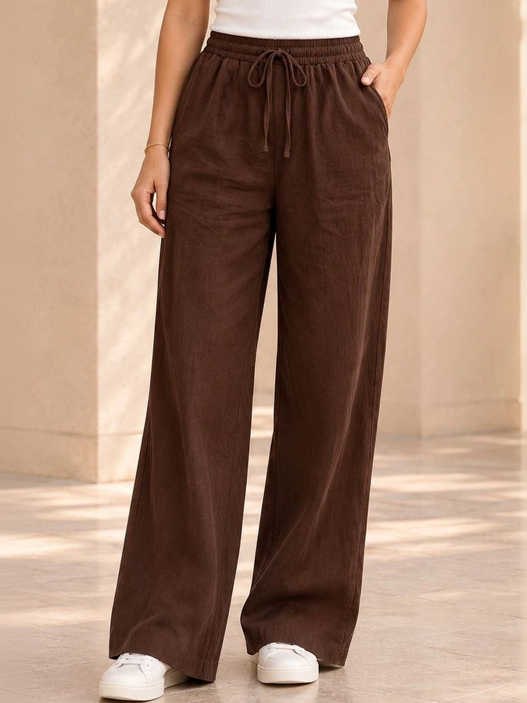 VOGAAN Women Relaxed High-Rise Easy Wash Trousers