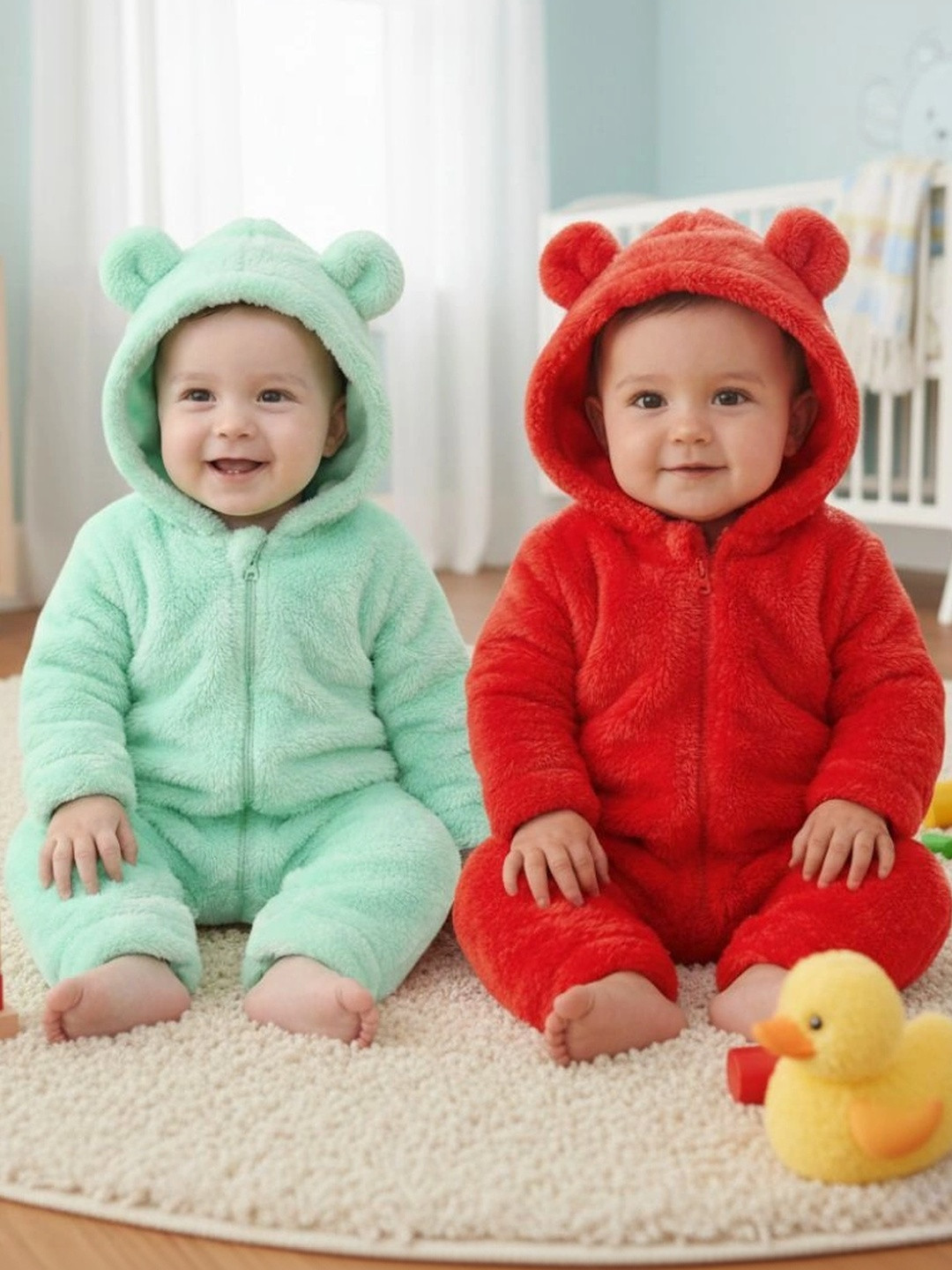 Cuddleloom Infants Pack Of 2 Hooded Cozy Rompers