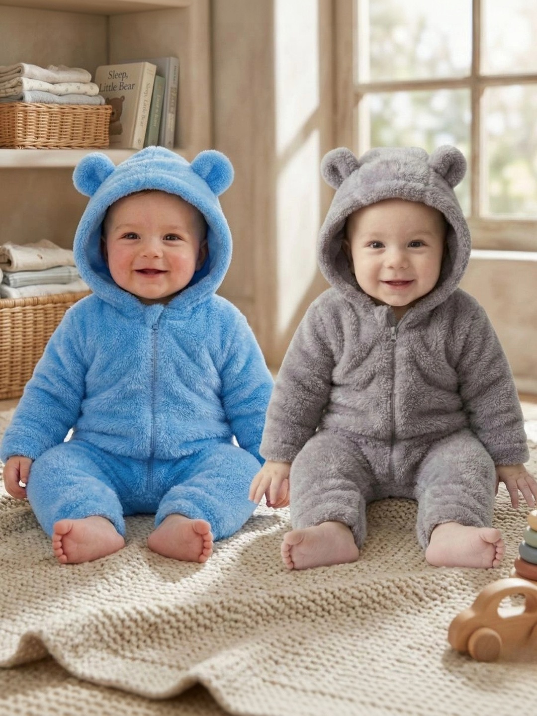 Cuddleloom Infants Pack Of 2 Hooded Cozy Rompers