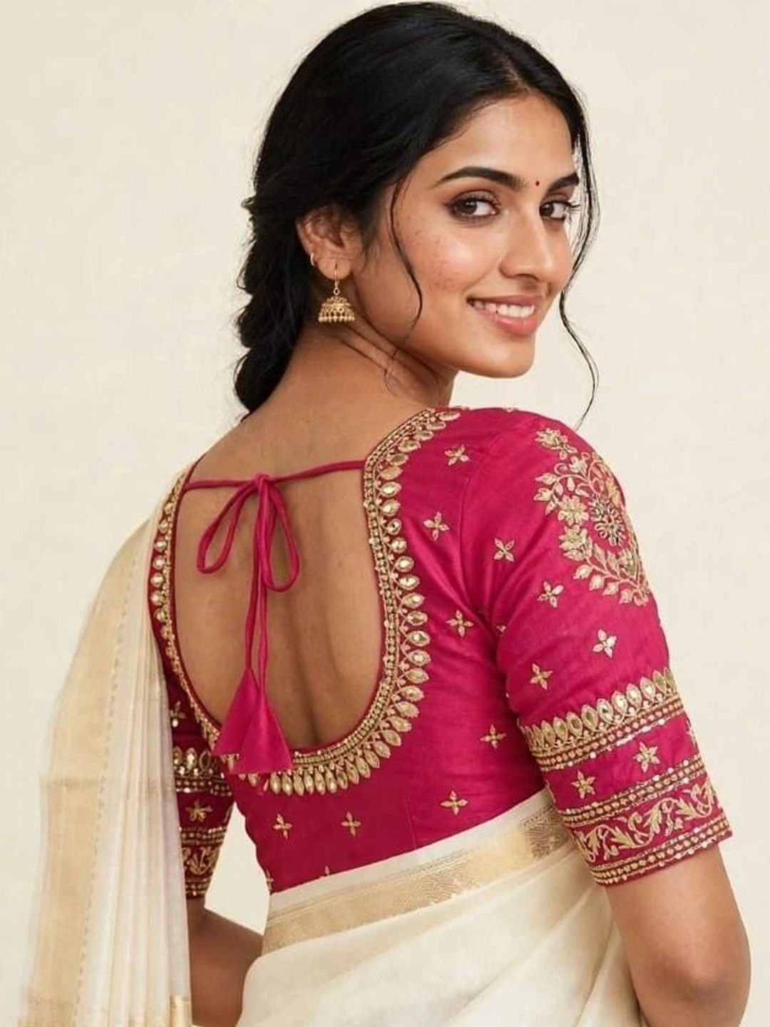 Binatex Cotton Embellished Zari Saree Blouse