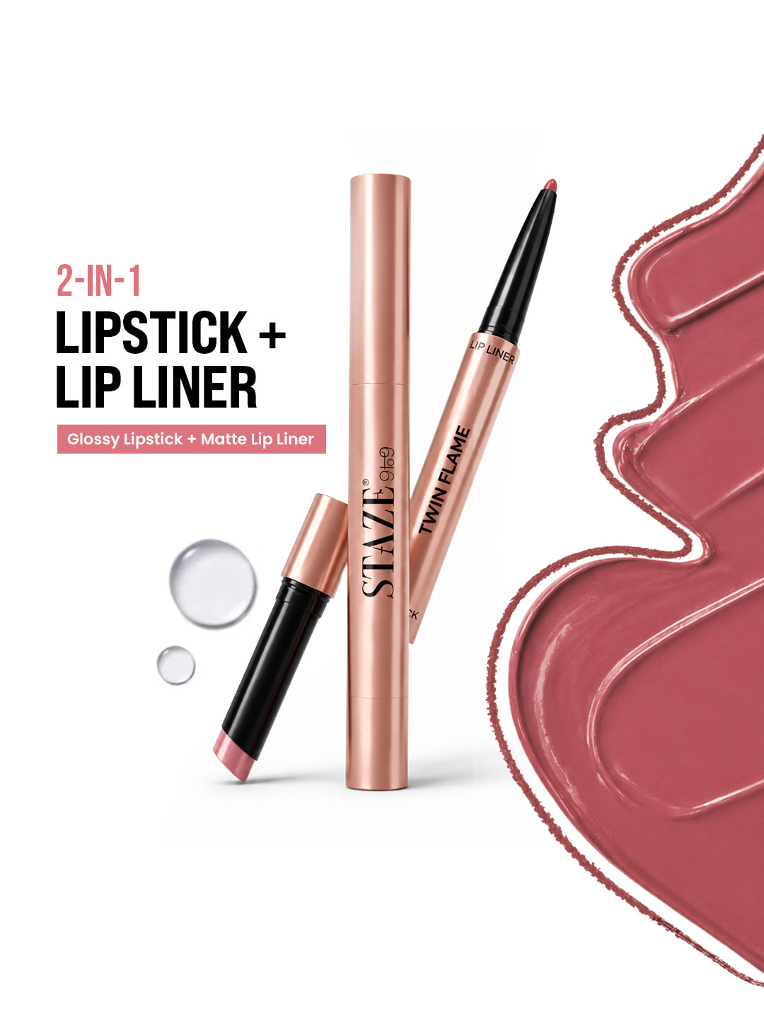 STAZE Twin Flame 2-In-1 Complementing Lipstick + Lip Liner - Soft Launch 02