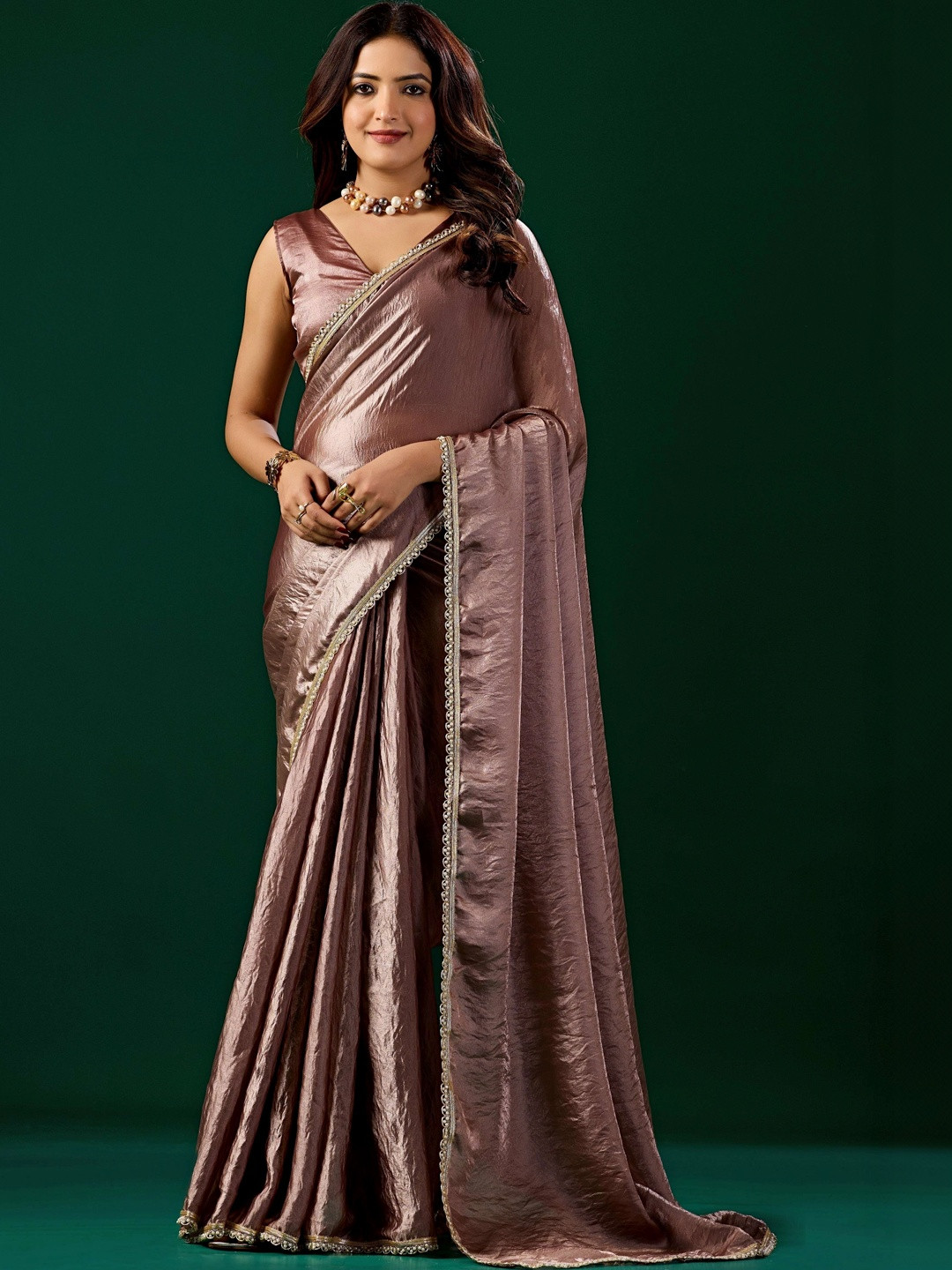 KANYAARI Beads and Stones Satin Saree