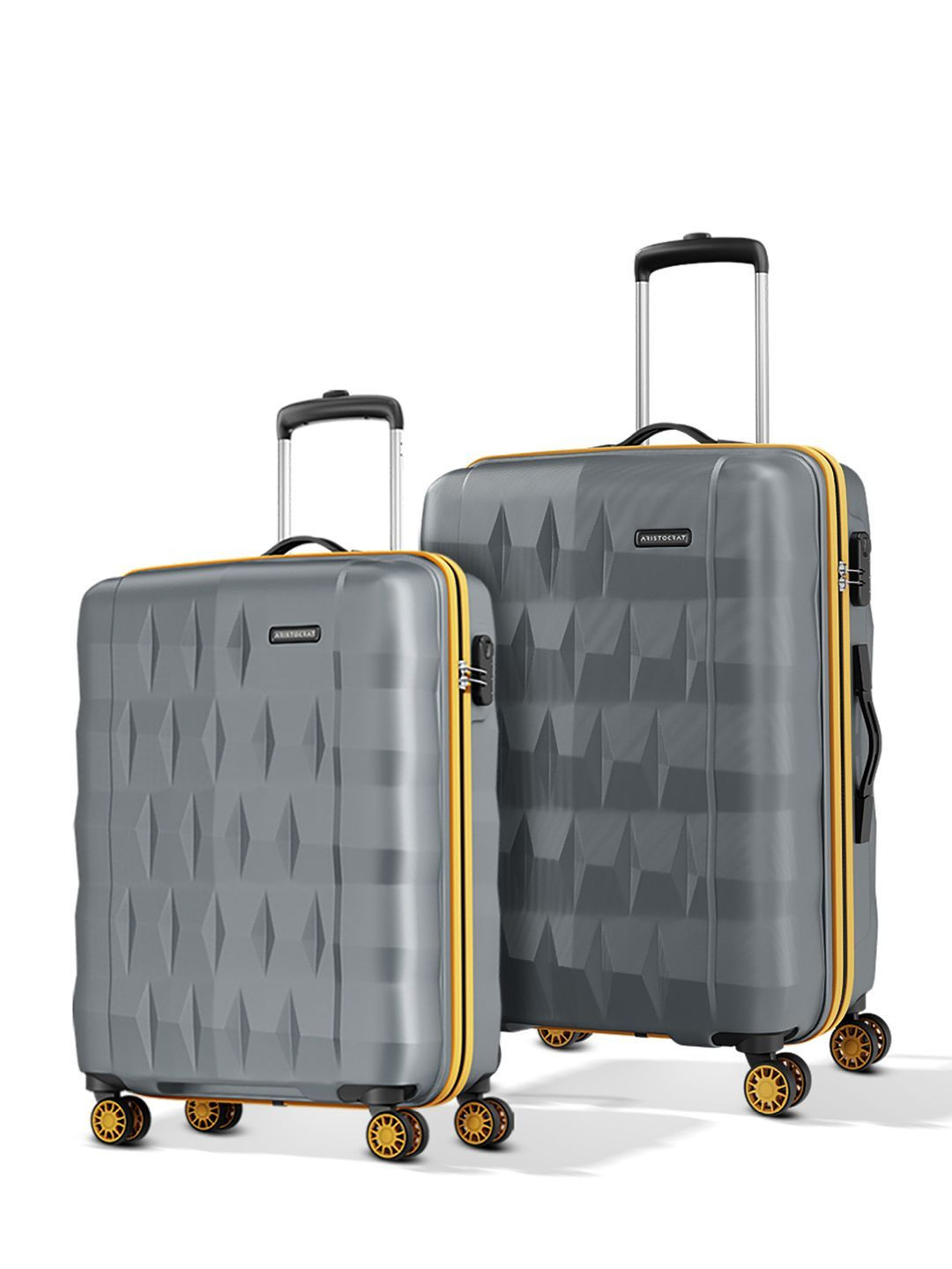 Aristocrat Comet Grey Set of 2 Small & Medium Hard 56 & 66cm Trolley Bag with Smooth 8-Wheel