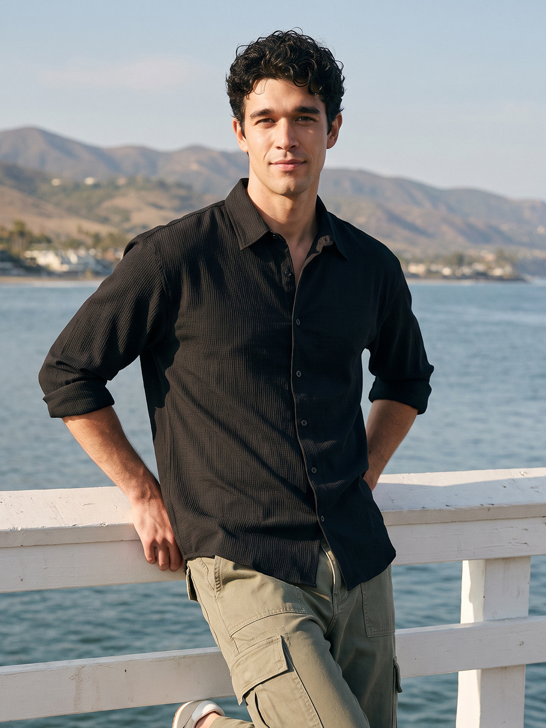 Mast & Harbour Easy Drape Black Shirt - Image 1