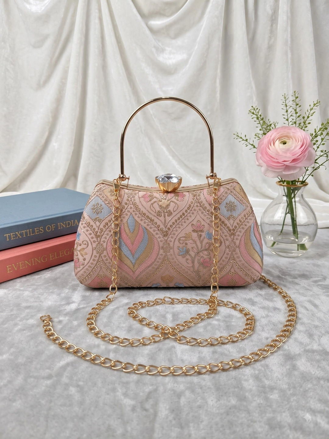 MEYYAS Embroidered Embellished Box Clutch