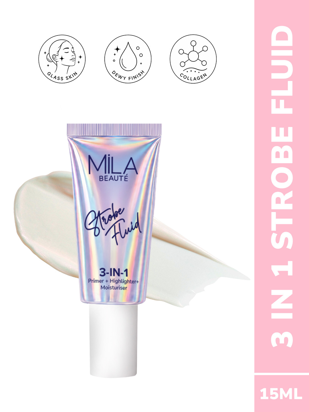 MILA BEAUTE Strobe Fluid 3-In-1 Highlighter with Hyaluronic Acid 15 ml - Rose girl