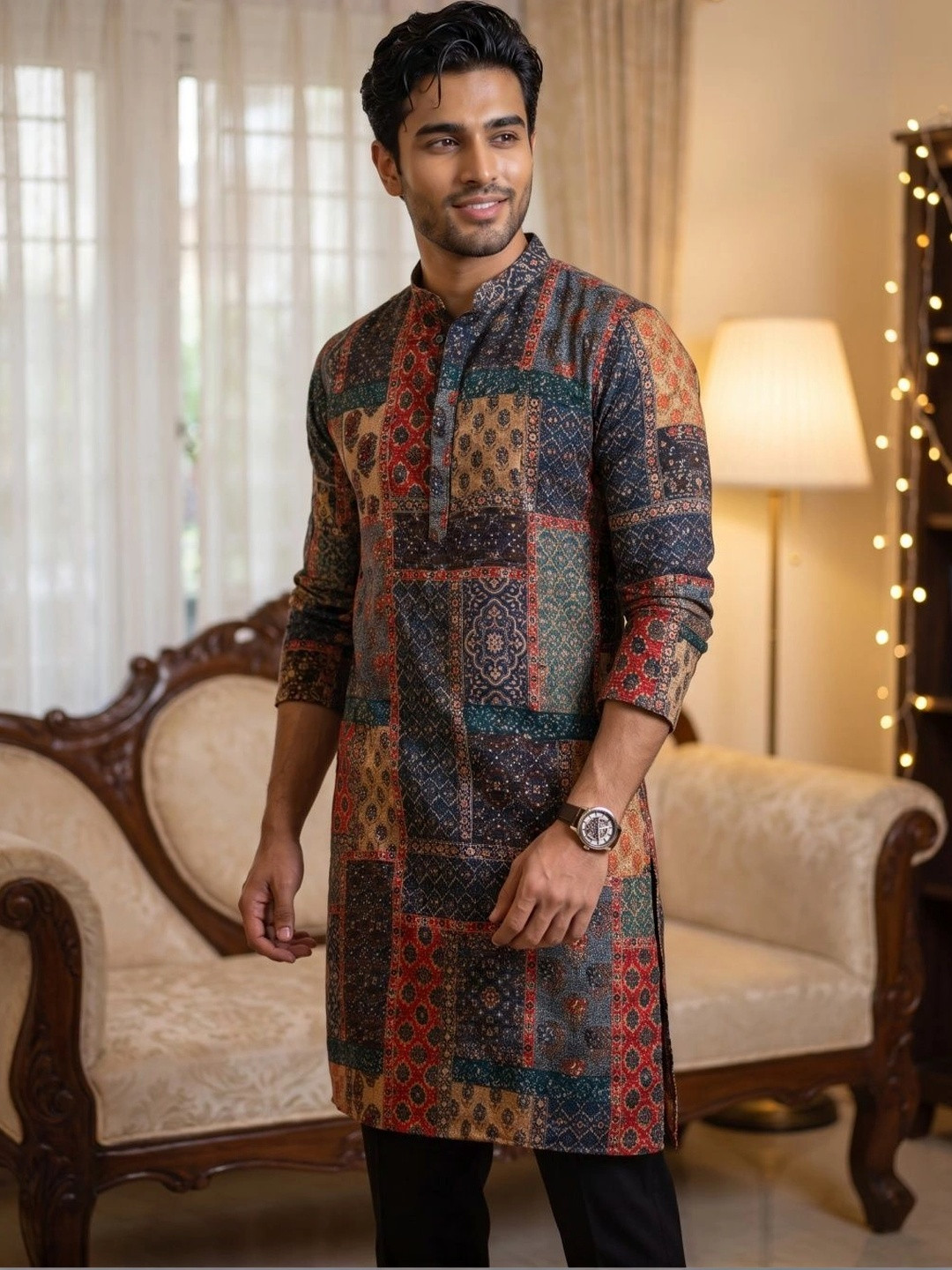 KISAH Men Abstract Printed Regular Fit Kurta