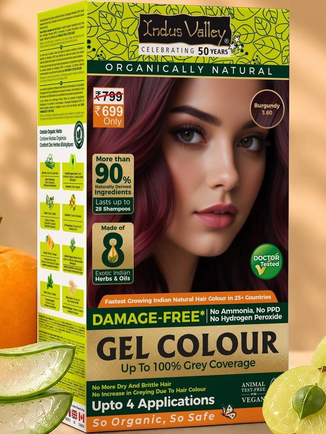 Indus Valley Organically Natural Gel Burgundy 3.6 Hair Color 220 g