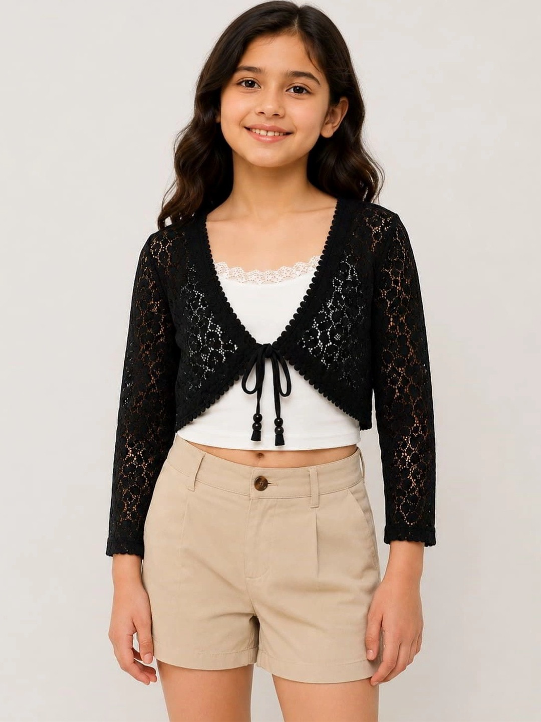 Espresso Girls Embellished Crop Tie-Up Shrug