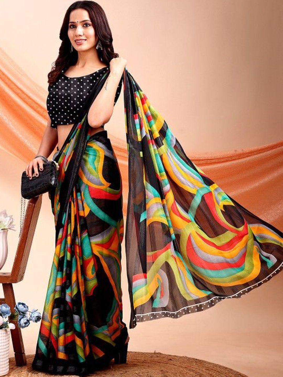 Leelavati Abstract Printed Pure Chiffon Saree