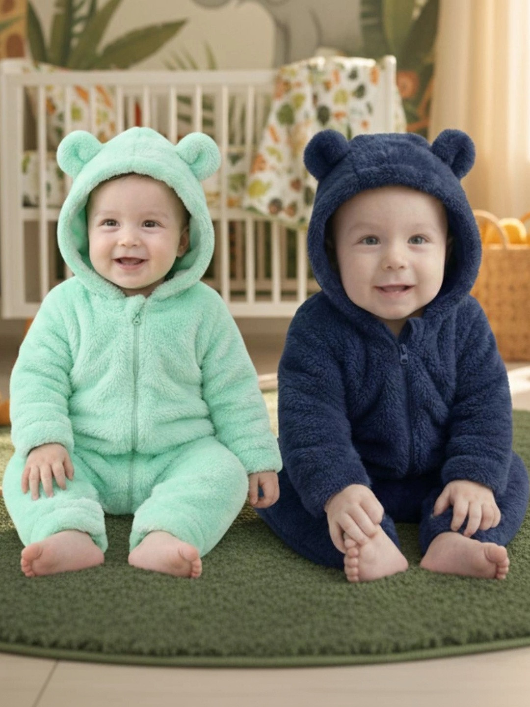 Cuddleloom Infants Pack Of 2 Hooded Cozy Rompers
