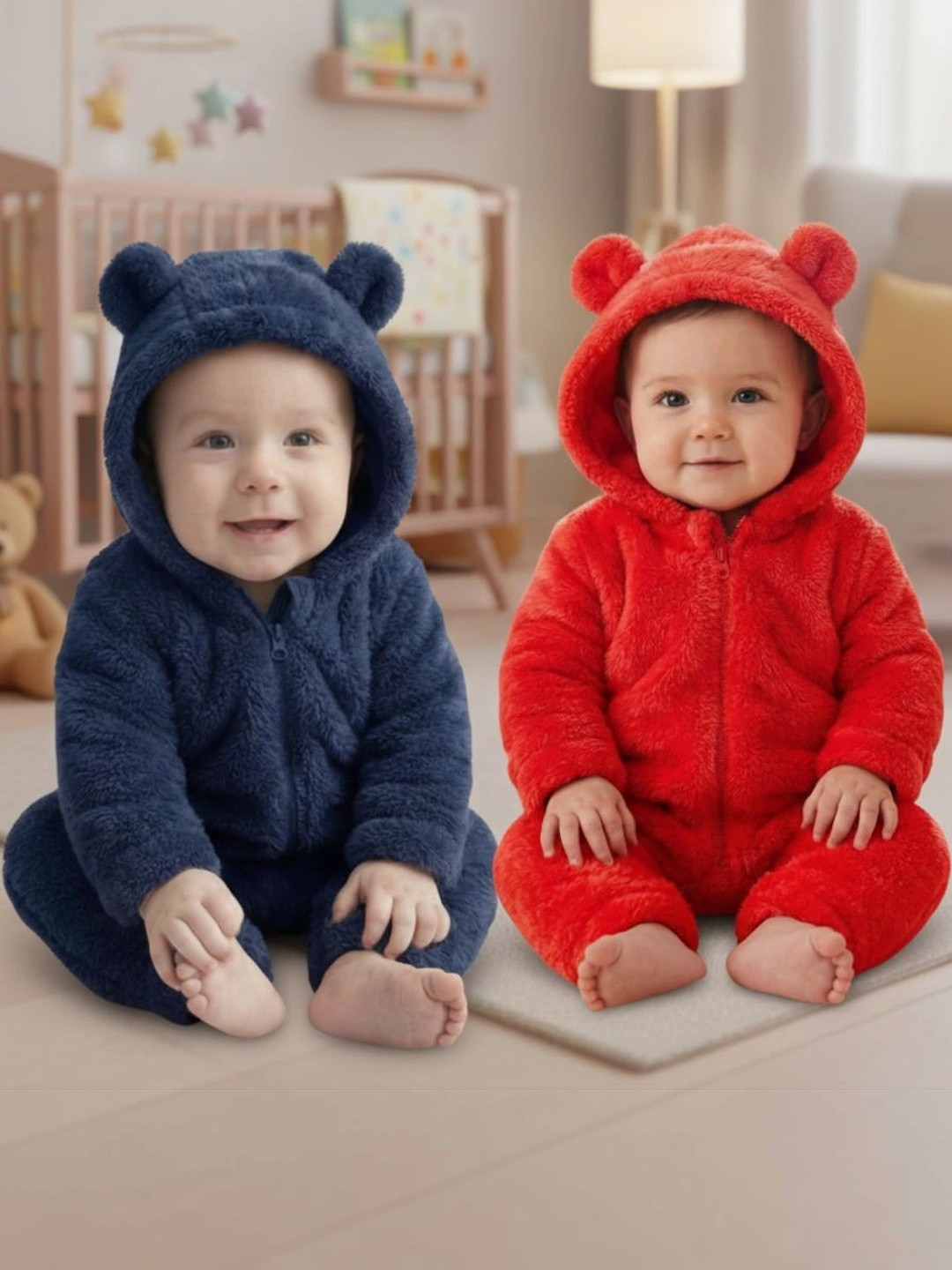 Cuddleloom Infants Pack Of 2 Hooded Cozy Rompers