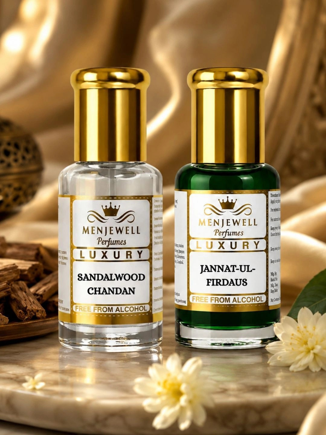 Menjewell Unisex Set Of 2 Sandalwood Chandan & Jannat-Ul-Firdaus Natural Attar 10ml