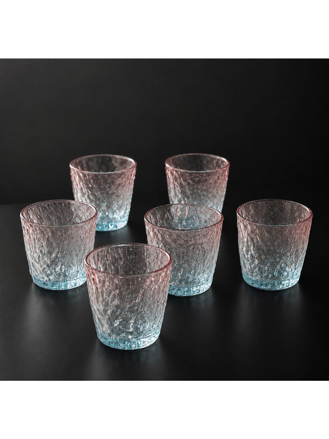 nestcase 6Pcs Transparent & Blue Texture Whisky Glasses - 260 ml Each
