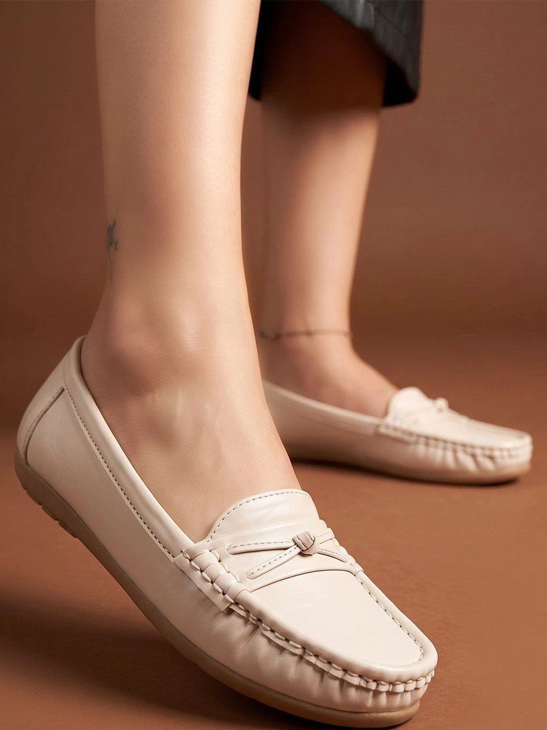 Stylestry Women Cream Colour Round Toe Slip-On Loafers