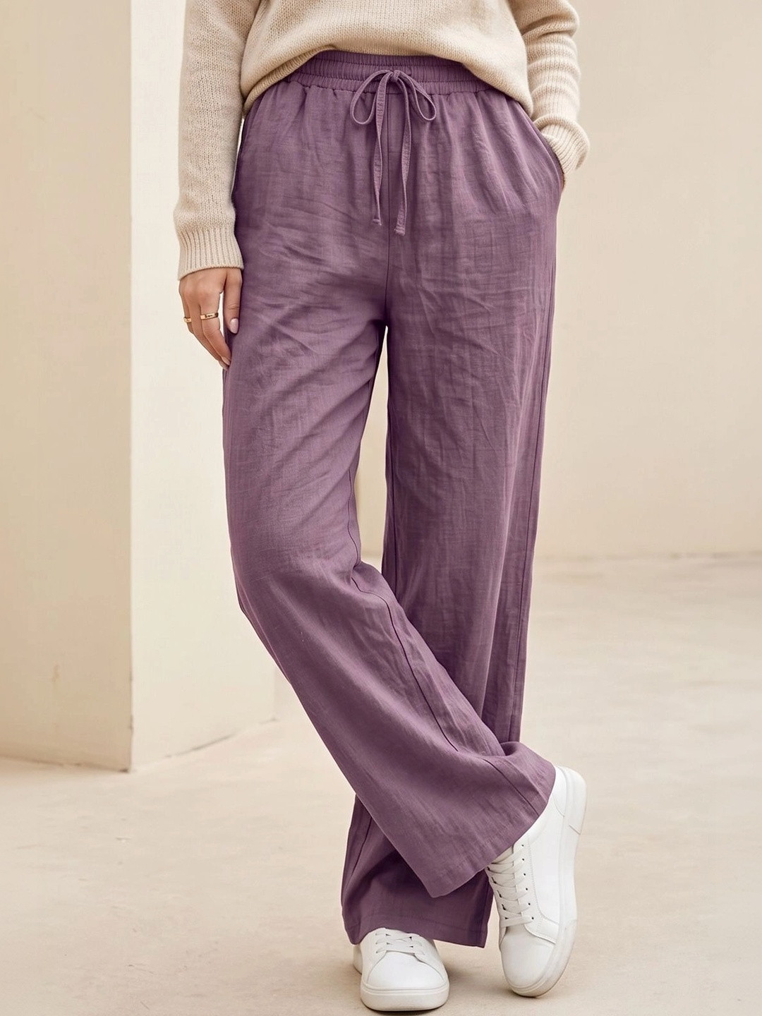 VOGAAN Women Relaxed High-Rise Easy Wash Trousers