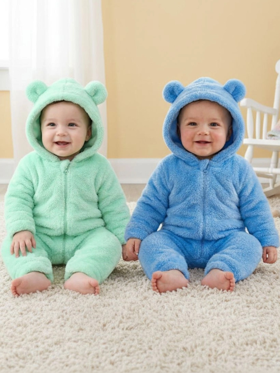 Cuddleloom Infants Pack Of 2 Hooded Cozy Rompers
