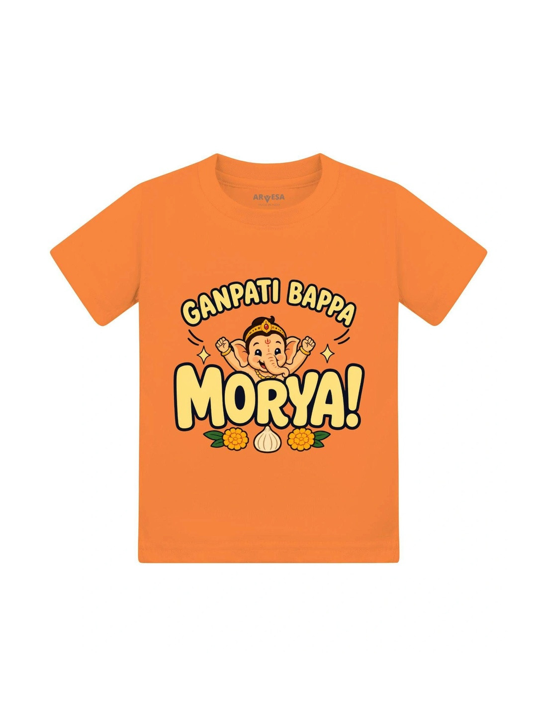 Arvesa Ganesh Chaturthi Unisex-Kids Typography Printed T-shirt