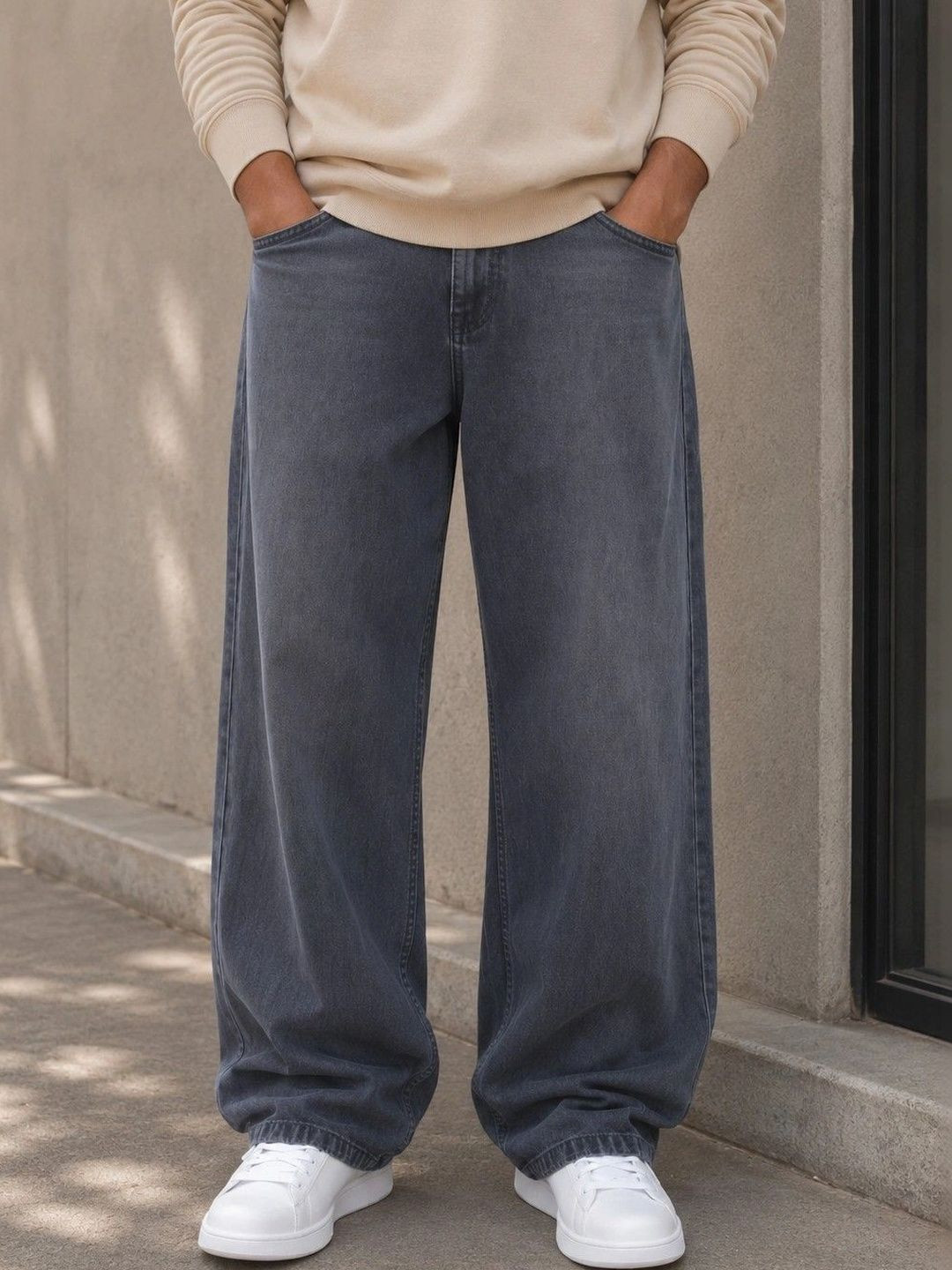 FICTION Men Blue Baggy Comfort Mid-Rise Jeans
