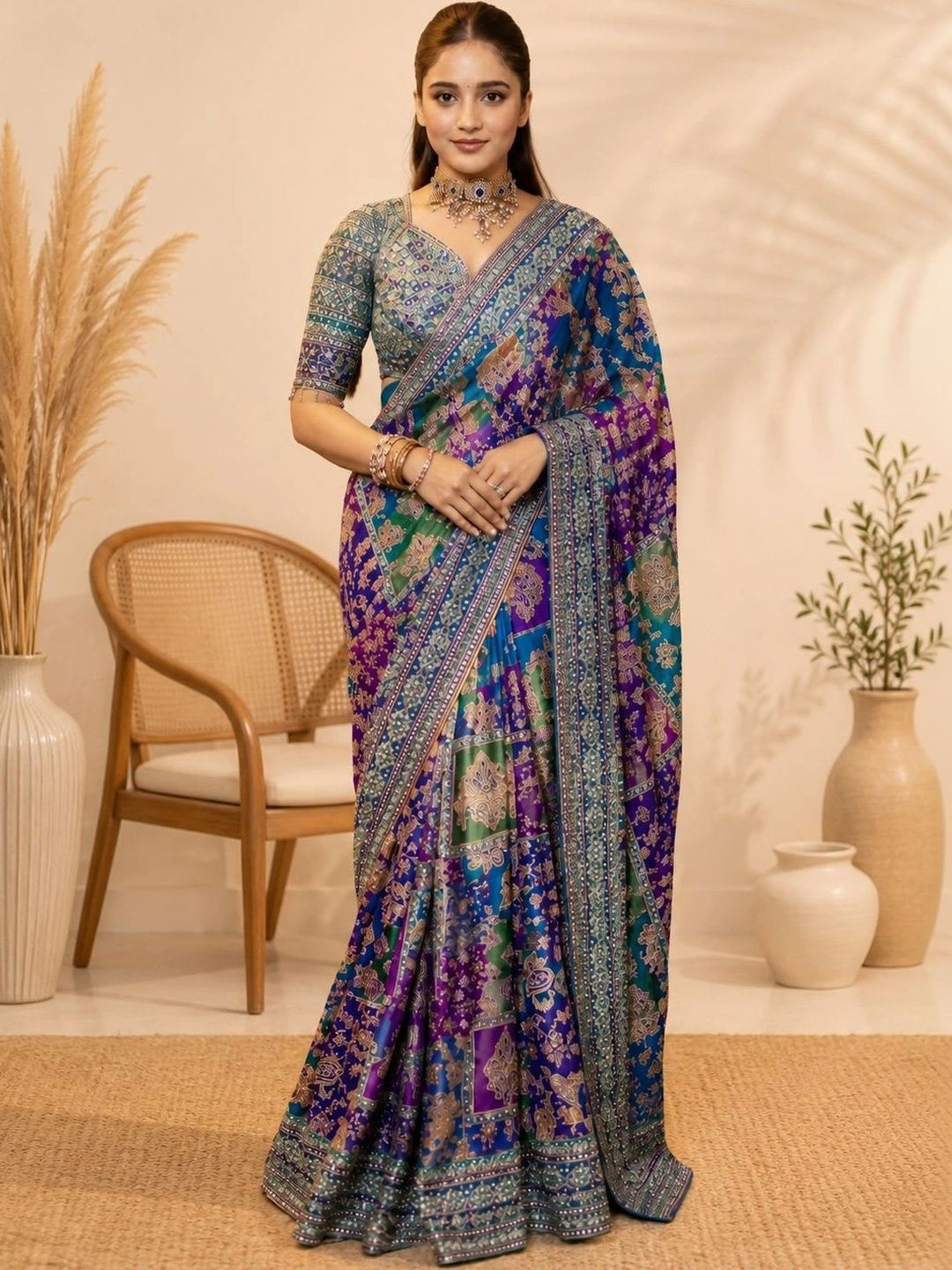 DJV Fashion Woven Design Zari Silk Blend Saree