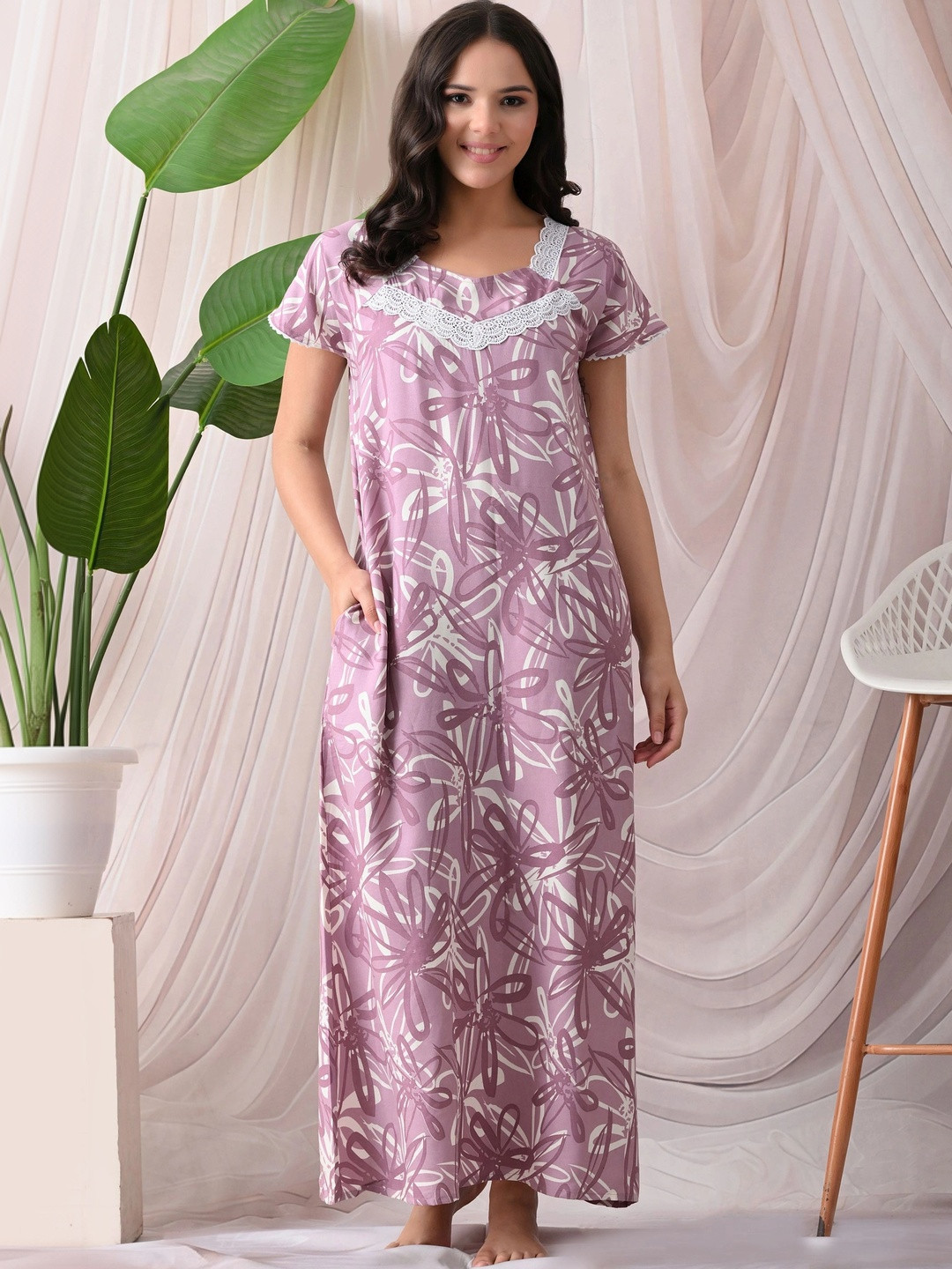 Ichaa Printed Maxi Nightdress