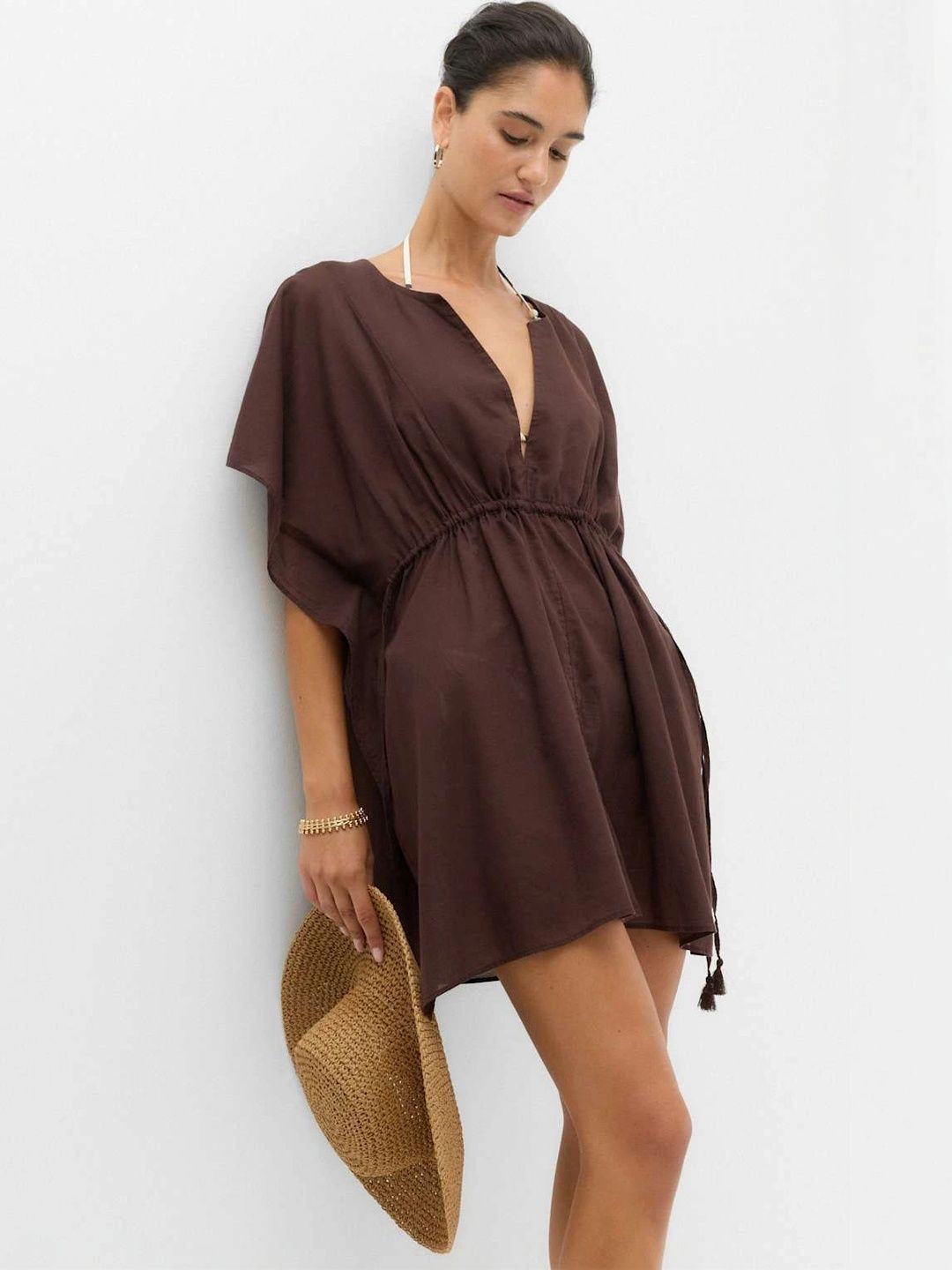 Marks & Spencer Pure Cotton Tie Detail Mini Kaftan Dress
