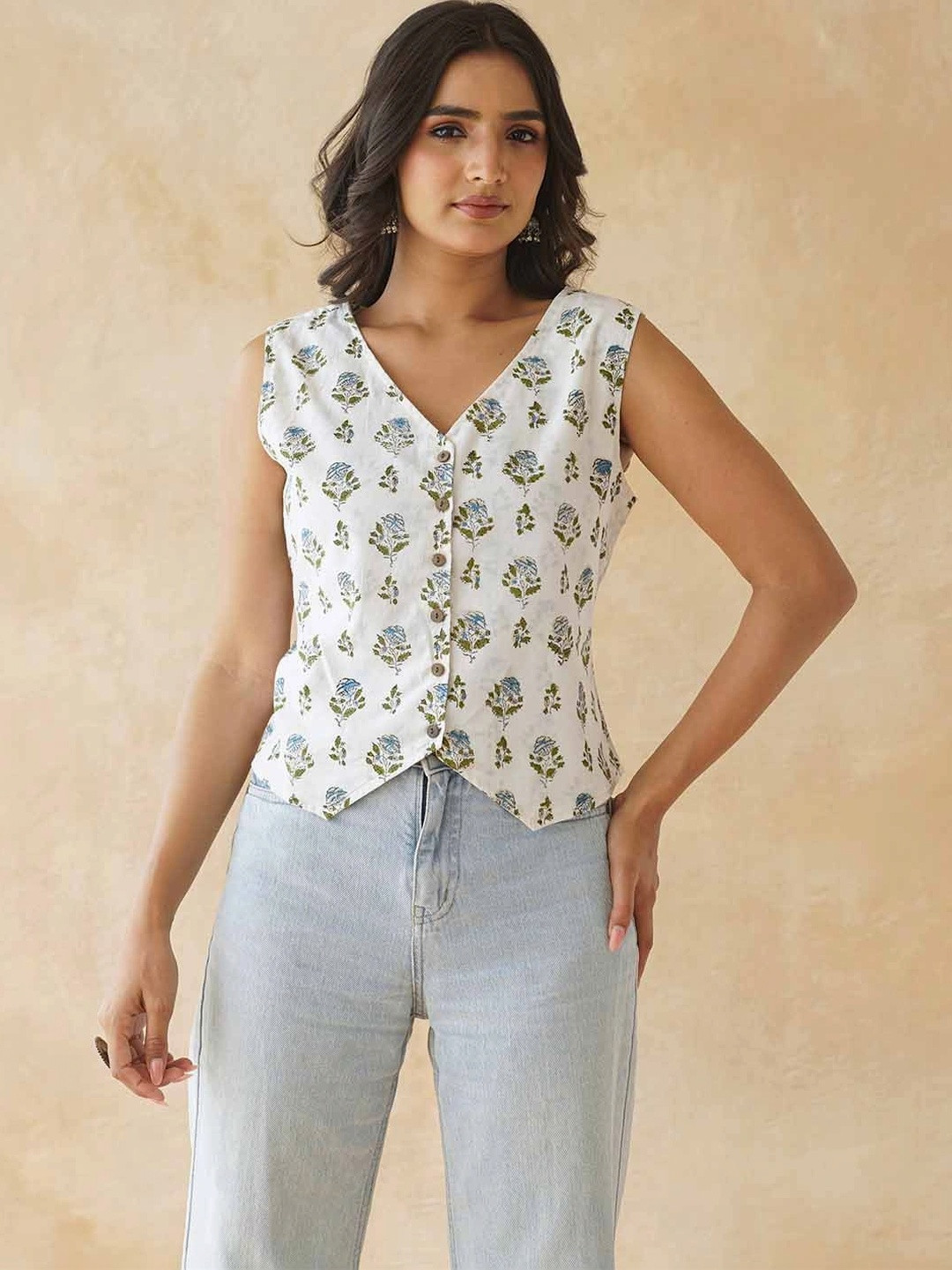 GOODHAND Floral Print Cotton Top