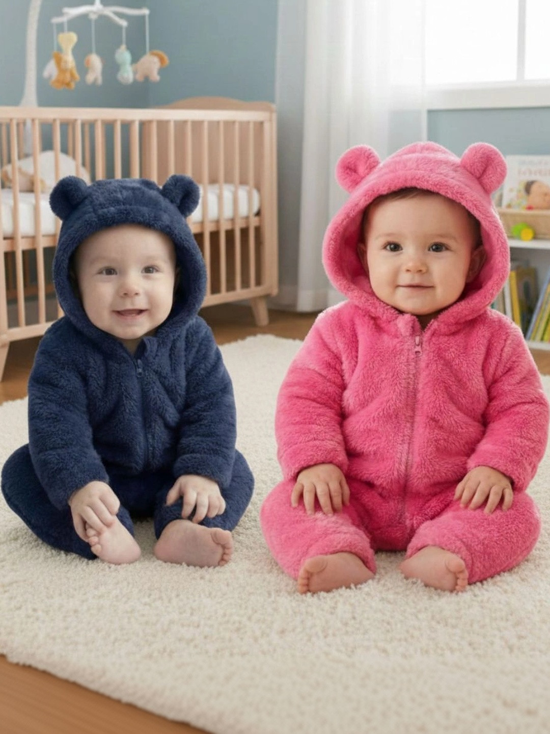 Cuddleloom Infants Pack Of 2 Hooded Cozy Rompers