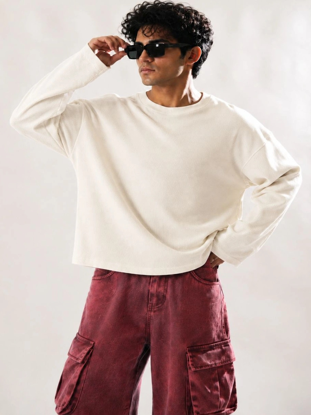 Men's Boxy Fit Self Design Round Neck T-shirt