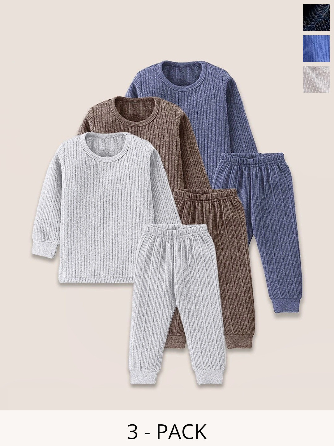 PARYAG Kids Pack Of 3 Round Neck Thermal Set