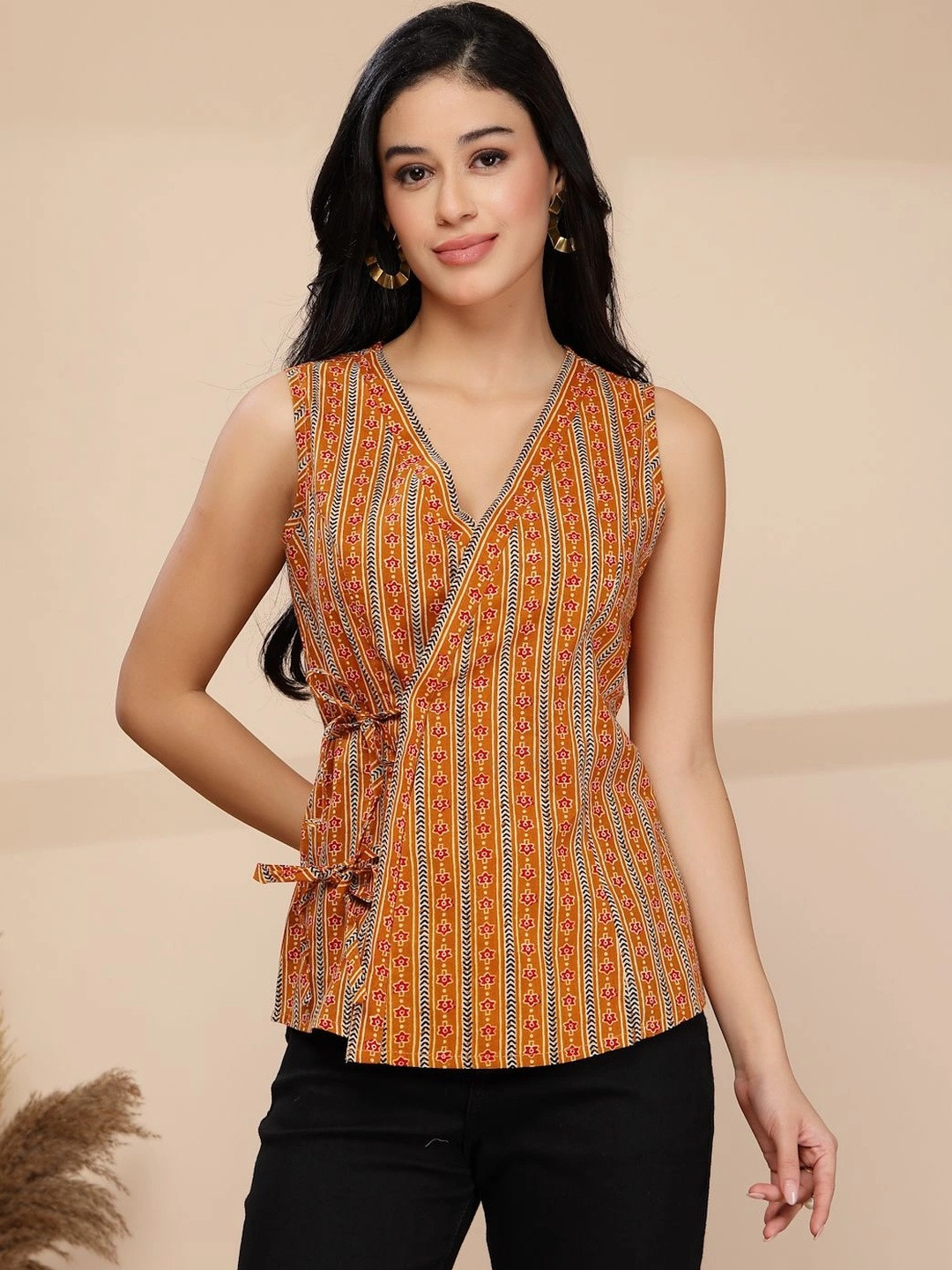 Vastraa Fusion Print Ethnic Cotton Wrap Top