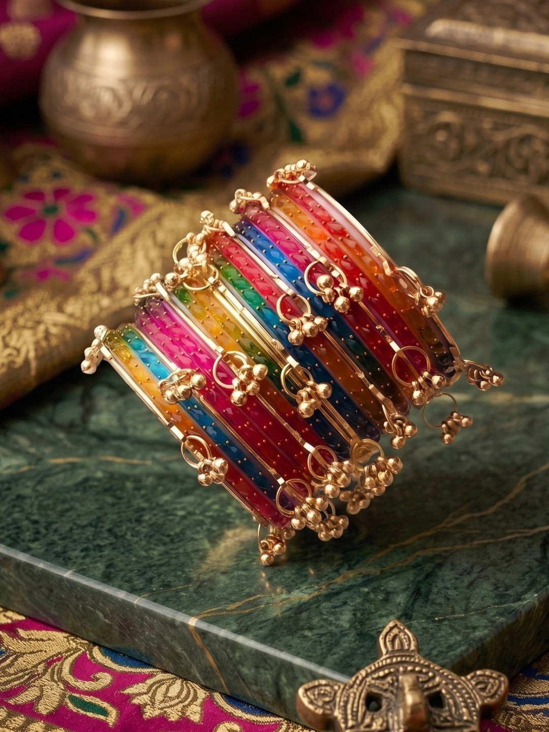 SRKBS Women Set of 20 Pcs Gold-Plated Multi Glass Bangle